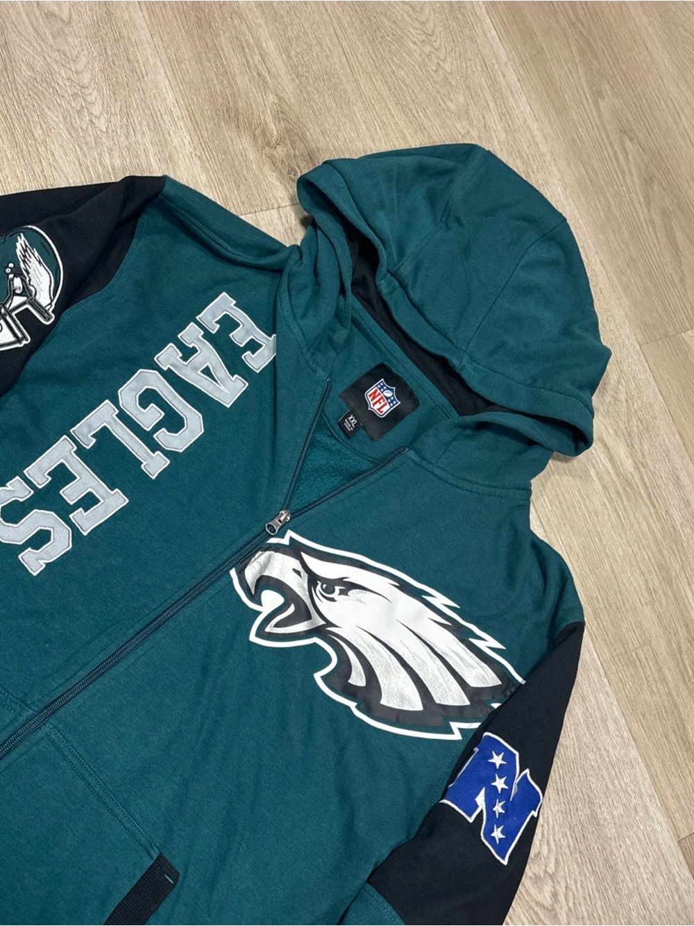 Y2K Philadelphia Eagles NFL Football Green Hoodie Retro Embroidered Full Zip 2XL